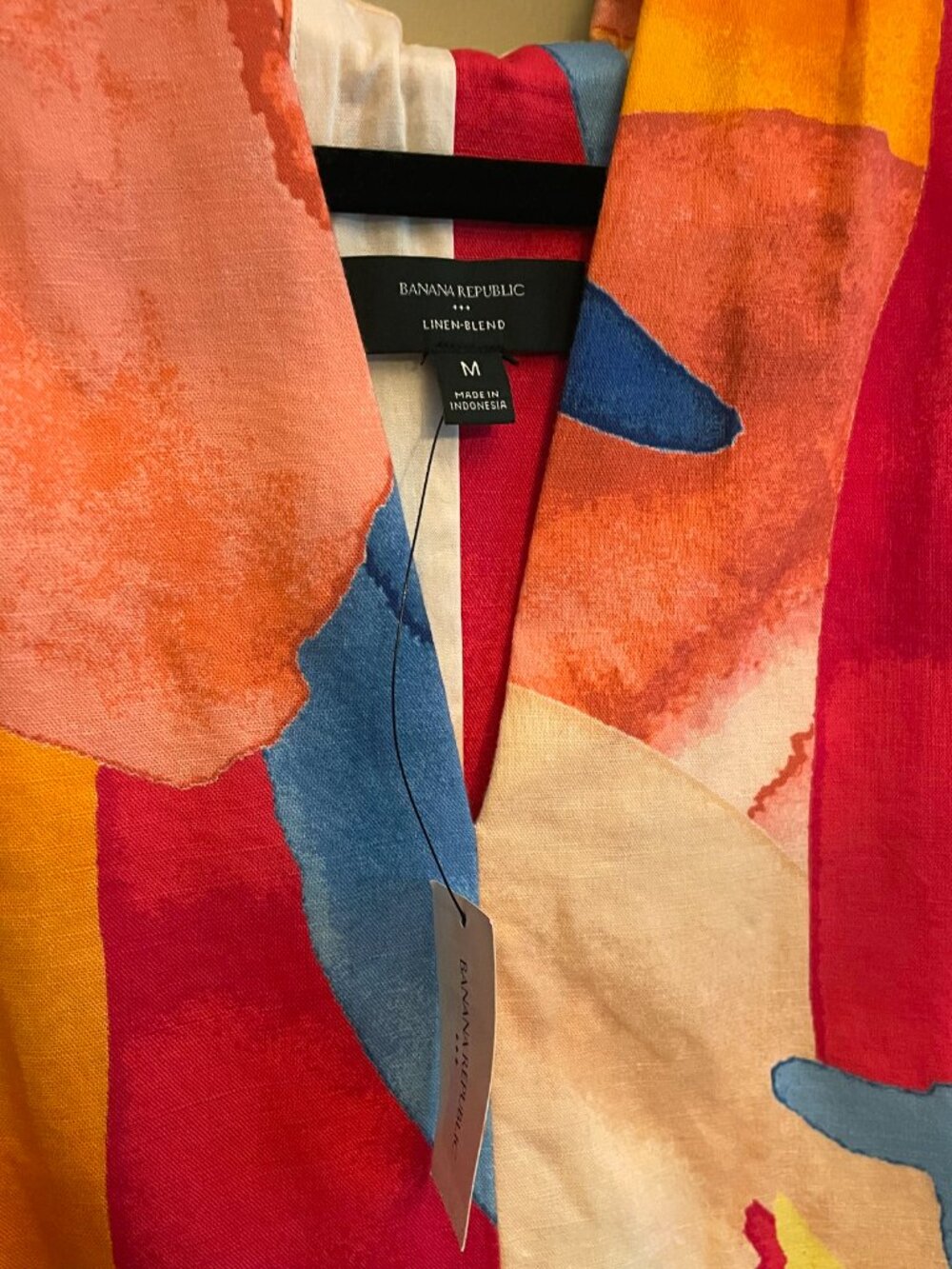 New BR Linen Cotton Abstract Brushstroke Blouse Medium - Picture 5 of 7